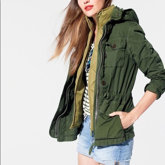 J Crew Hooded Utility Jacket 